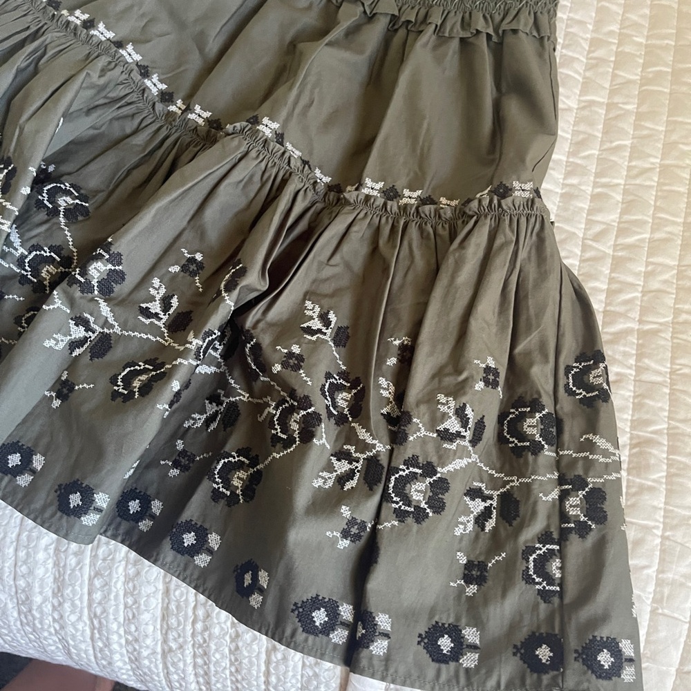 Kate Spade Broome Street Floral Embroidered Poplin Skirt Olive Green Size M - Picture 2 of 8